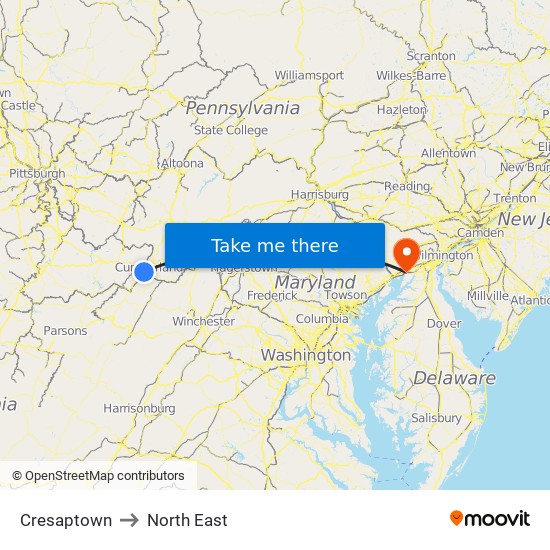 Cresaptown to North East map