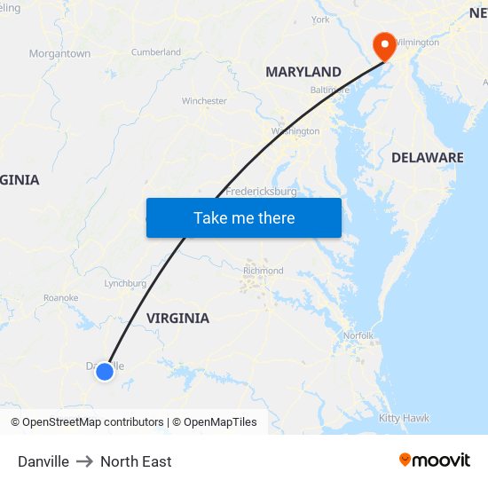 Danville to North East map