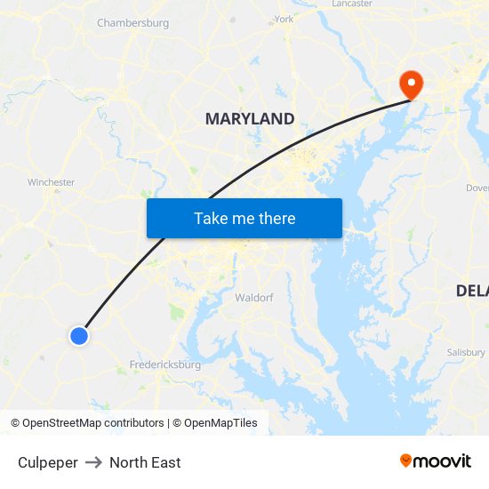 Culpeper to North East map