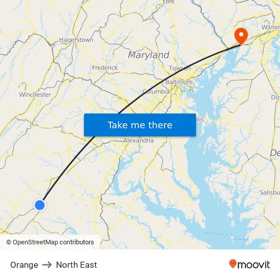 Orange to North East map