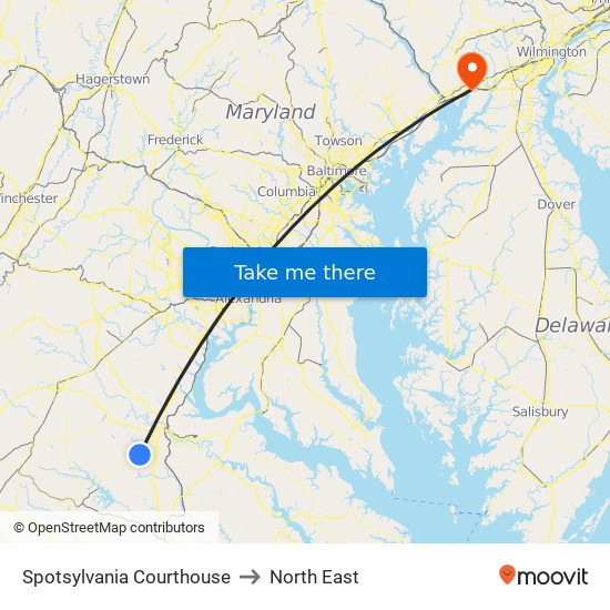 Spotsylvania Courthouse to North East map