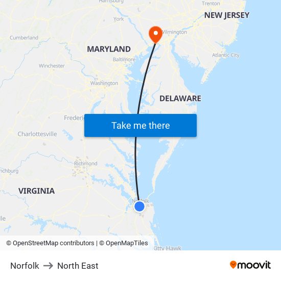 Norfolk to North East map