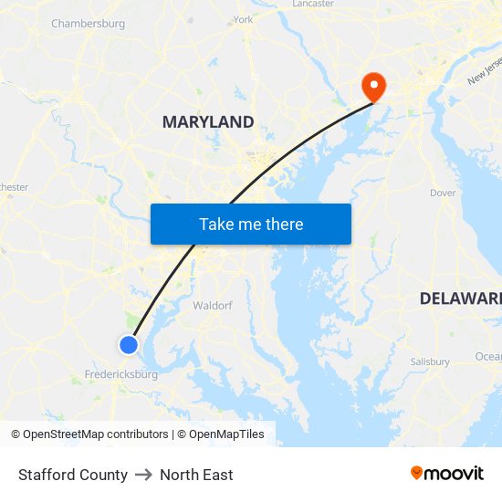 Stafford County to North East map