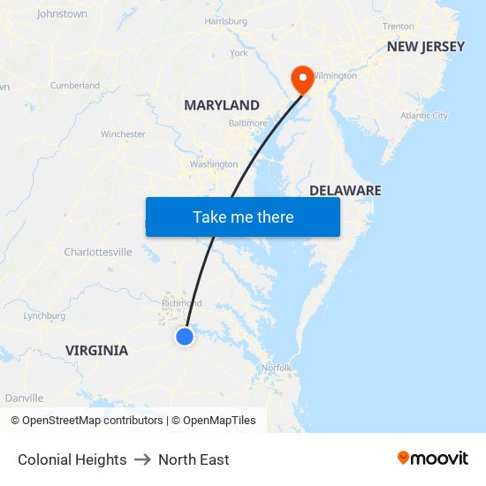 Colonial Heights to North East map