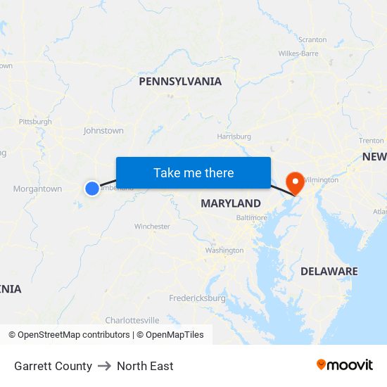 Garrett County to North East map