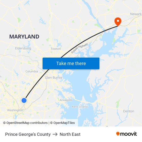 Prince George's County to North East map