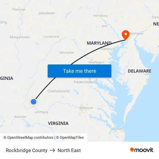 Rockbridge County to North East map