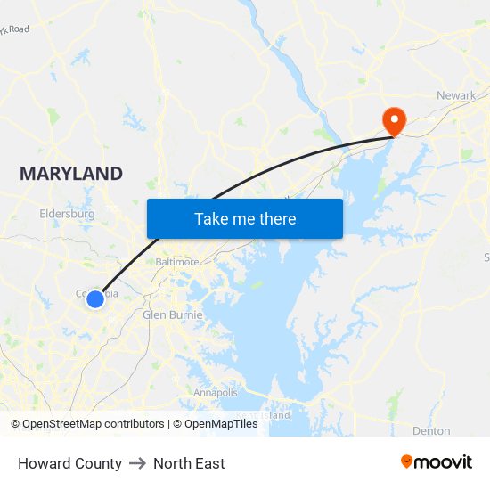 Howard County to North East map