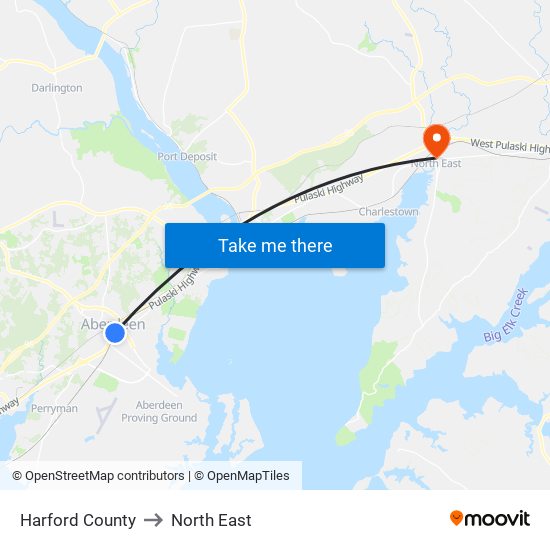 Harford County to North East map