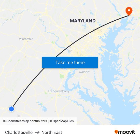 Charlottesville to North East map