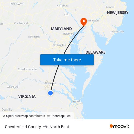 Chesterfield County to North East map