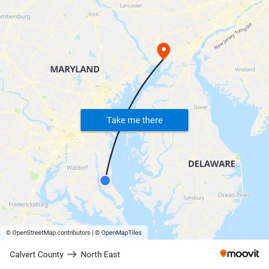 Calvert County to North East map