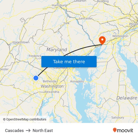 Cascades to North East map