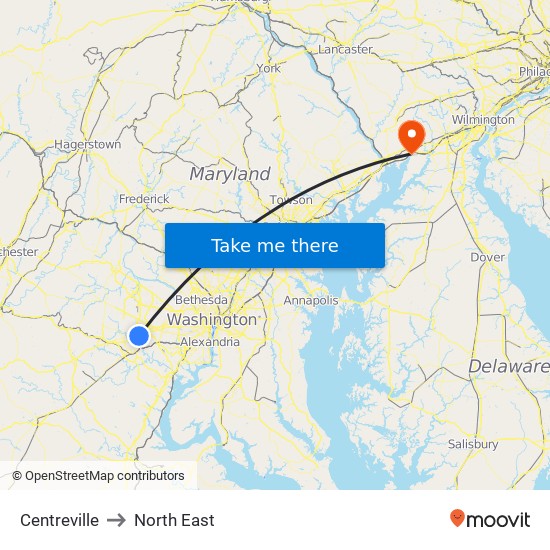 Centreville to North East map