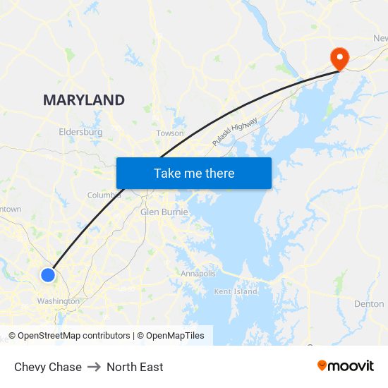 Chevy Chase to North East map