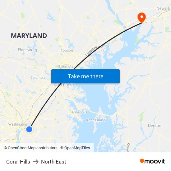 Coral Hills to North East map