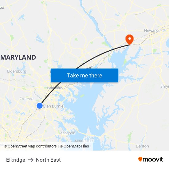 Elkridge to North East map