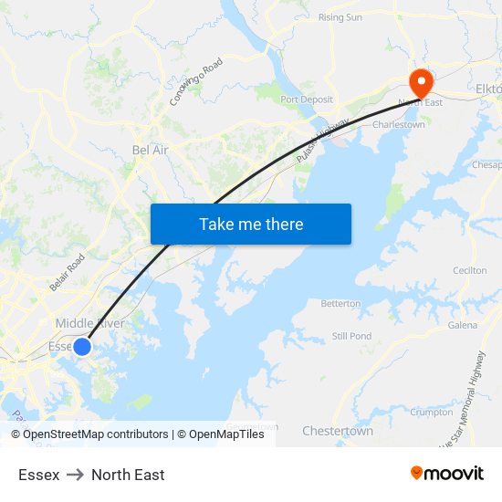 Essex to North East map