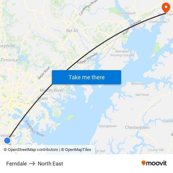 Ferndale to North East map