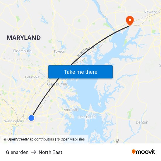 Glenarden to North East map