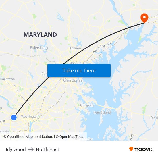 Idylwood to North East map