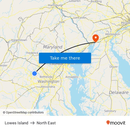 Lowes Island to North East map