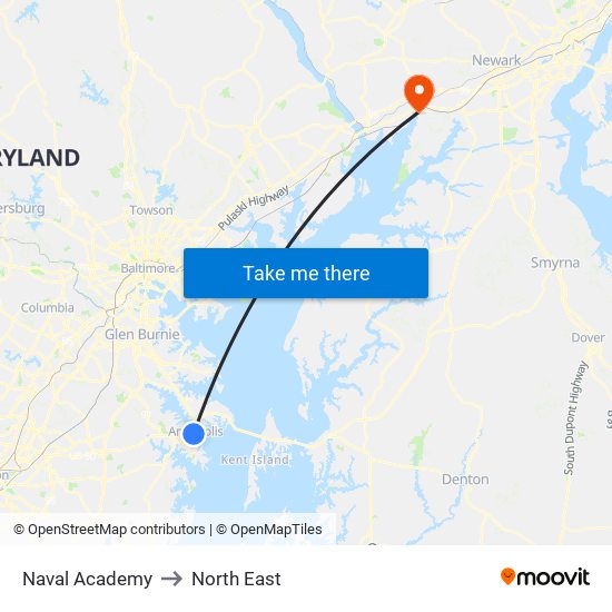 Naval Academy to North East map