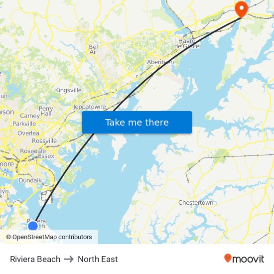 Riviera Beach to North East map