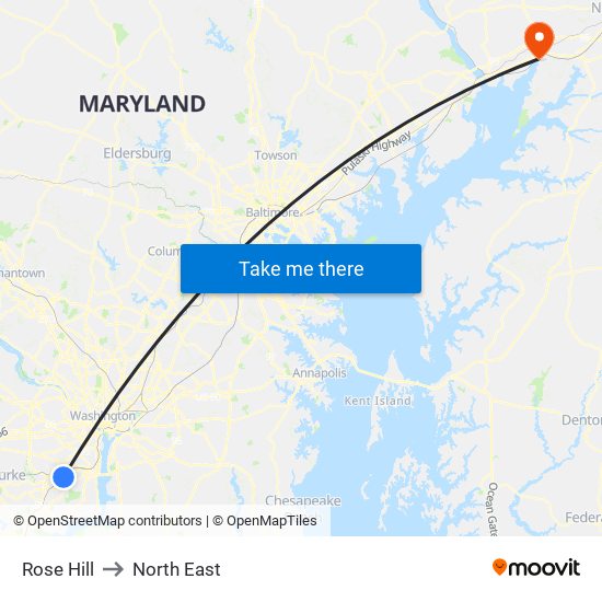 Rose Hill to North East map