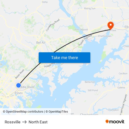 Rossville to North East map