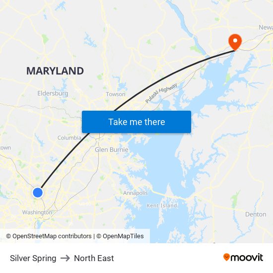 Silver Spring to North East map