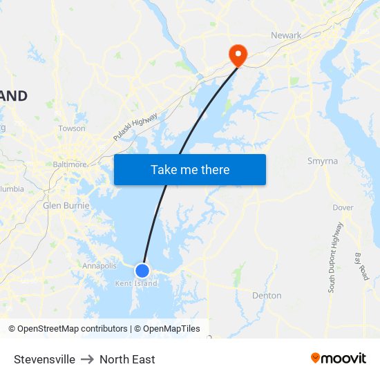 Stevensville to North East map