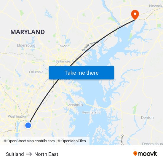 Suitland to North East map