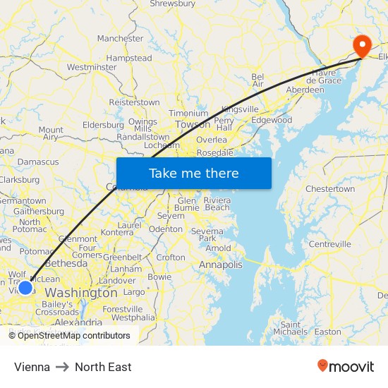 Vienna to North East map