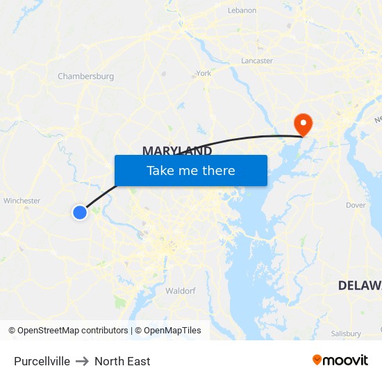 Purcellville to North East map