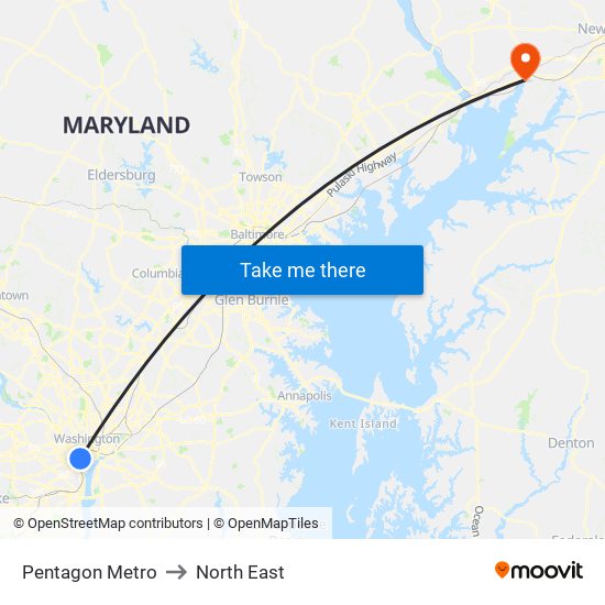 Pentagon Metro to North East map