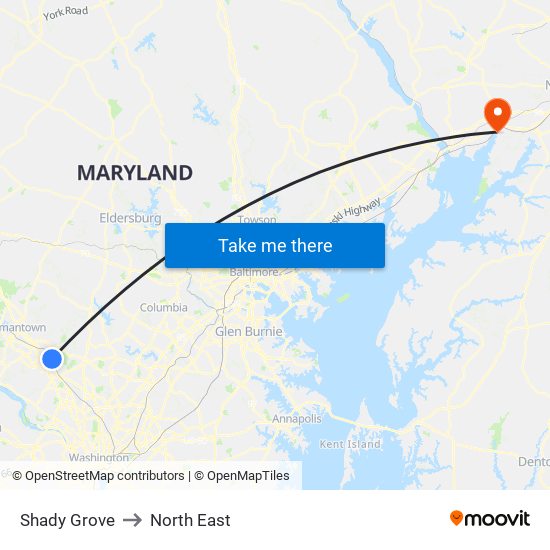 Shady Grove to North East map