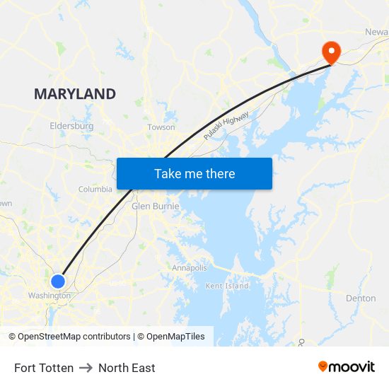 Fort Totten to North East map