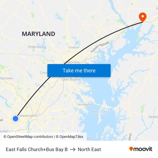 East Falls Church+Bus Bay B to North East map