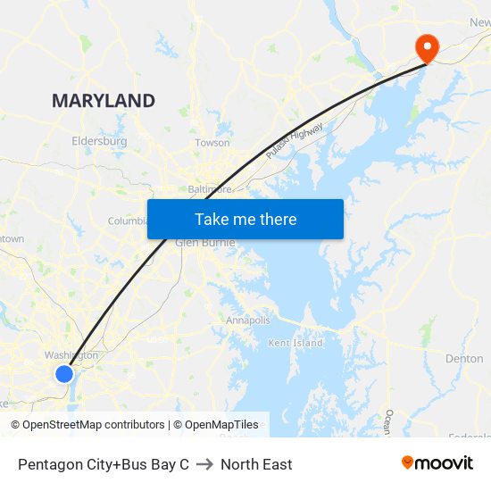 Pentagon City+Bus Bay C to North East map