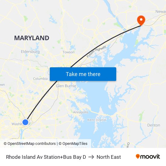 Rhode Island Av Station+Bus Bay D to North East map