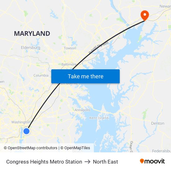 Congress Heights Metro Station to North East map