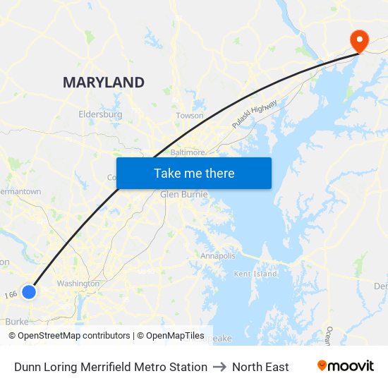 Dunn Loring Merrifield Metro Station to North East map