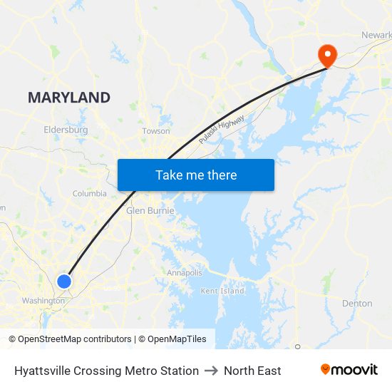 Hyattsville Crossing Metro Station to North East map