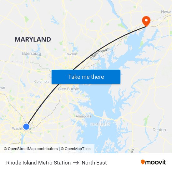 Rhode Island Metro Station to North East map
