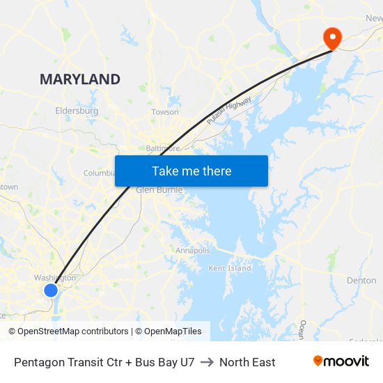 Pentagon Transit Ctr + Bus Bay U7 to North East map