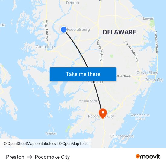 Preston to Pocomoke City map