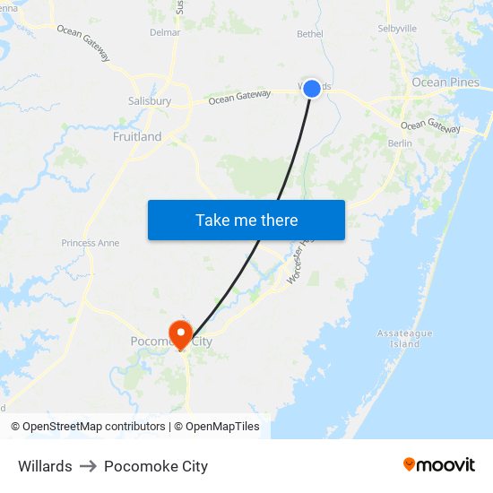 Willards to Pocomoke City map