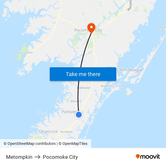 Metompkin to Pocomoke City map