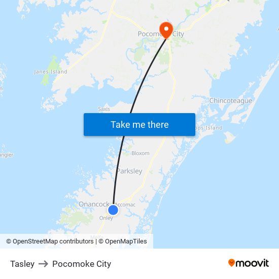 Tasley to Pocomoke City map